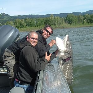 Mark "SteelHead396" Keller & Chris "Kingfisher" Patterson, proudly displaying a Columbia river sturgeon from late May, 2008. Biggest catch of that tri