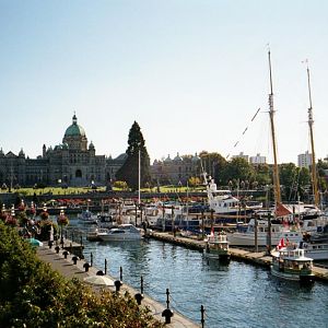 Pic of my boat in Victoria on a trip to the San Juan's (blue boat very far left, stern facing camera, starboard side tie))