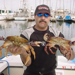 Vi holding crabs