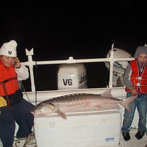 Nick & Tyler battle their first Sturgeon. Right as they were getting ready for bed. Sweet Dreams