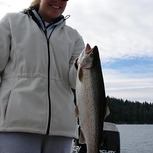 My neice with a 6 lb Lake Almanor Rainbow