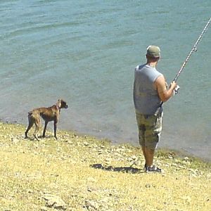 Fishing w/ my boxer (Moorea) at Del Valle