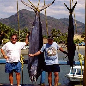 Me on the right with friend Pete on left with a Zihuatanejo Black Marlin