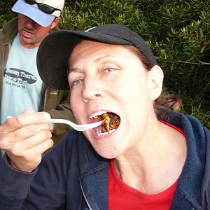 Virginia eating abalone & Todd (liquid asset) getting ready to eat an oyster