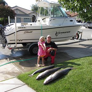 My Daughter and I did well on Seabass this day, Sept 2011.  She hooked, and reeled in her first ever White Seabass.  It was 26 lbs, about all she coul