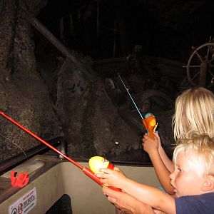 The Kids were after the pirate fish, fishing on the Disneyland Pirates of the Caribbean Attraction