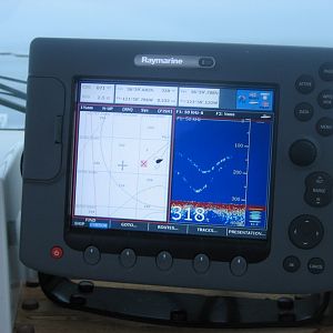 Monterey Bay, July 2010, sonar tracking 2 blue whales below and to the side of the boat