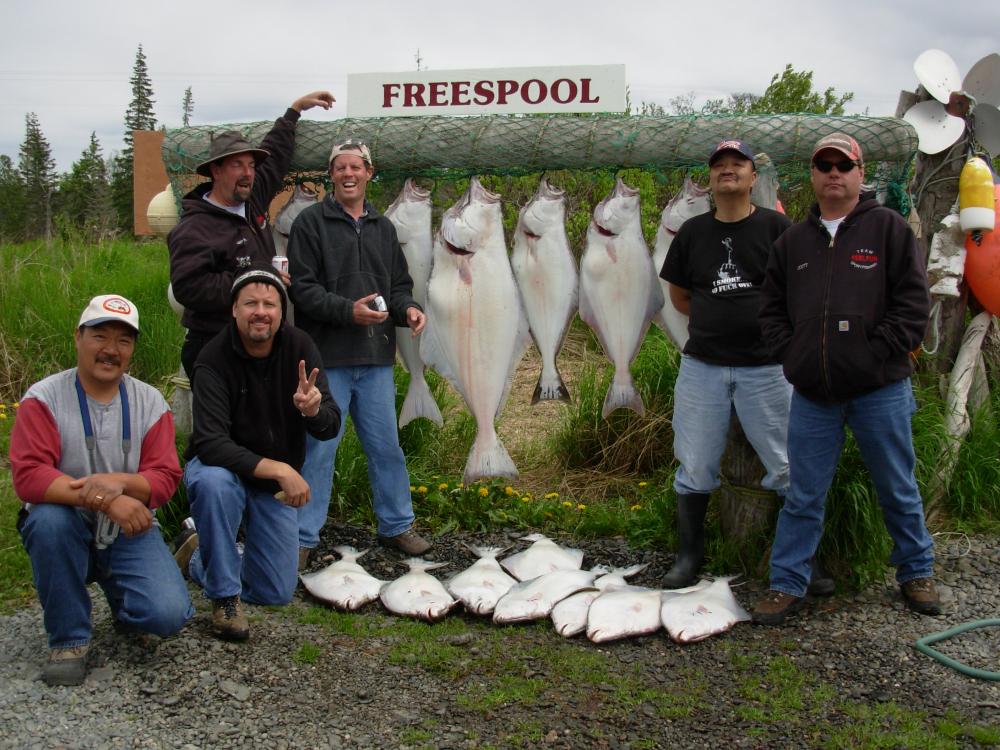 A picture of all of us with our catch of butts from the cook inlet. We launched at Anchor point. From left to right is me(cablecarjim),Tony,behind is