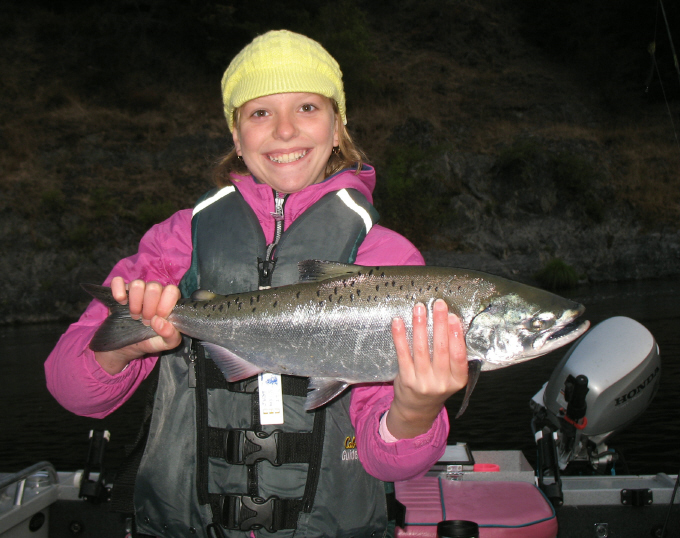 Daughter on the Klamath.  Check out that pro grip and arm extension.  Not bad for 11 y.o.