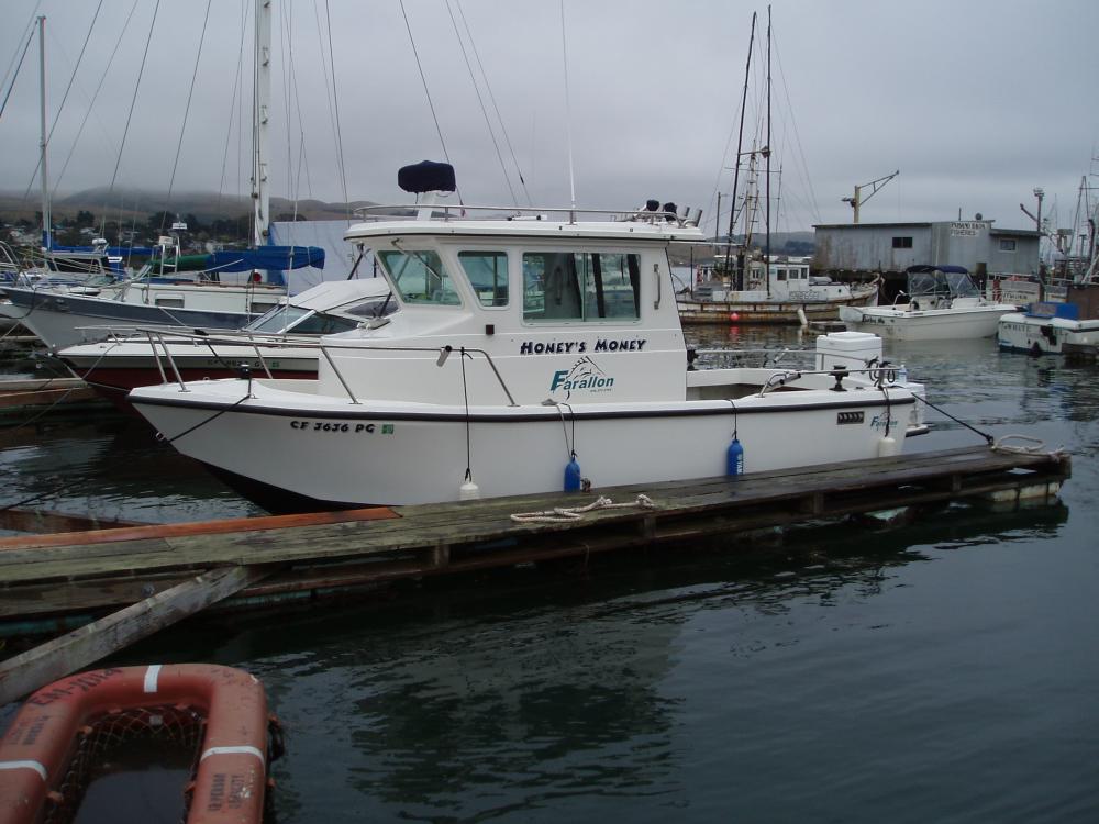Honeys Money in her slip Bodega Bay 2006.  Slipped just for summers of 06/07, now she's back to being a trailered boat.