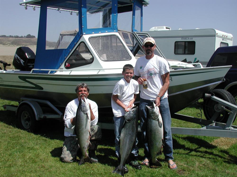 Mike, Opie and his boy.  2003 Bodega hogs fishing from Lawsons Landing