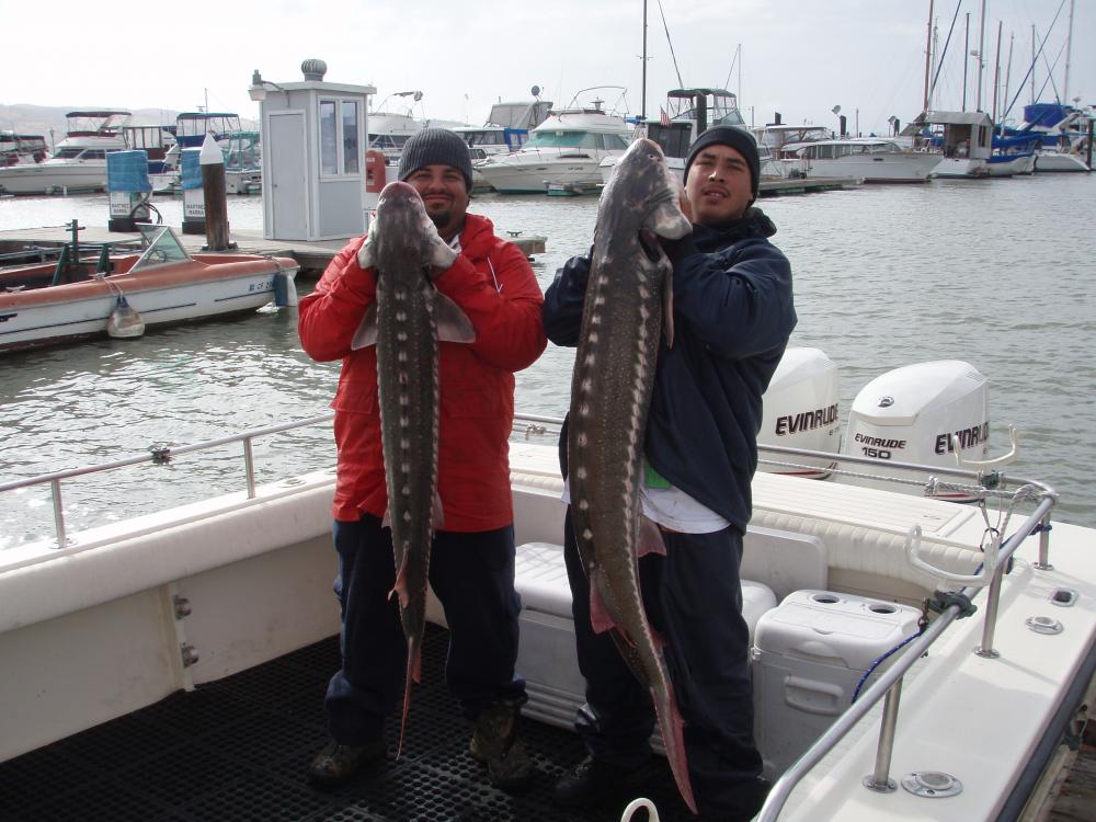 My buddy Roq and myself with two nice sturgeon!