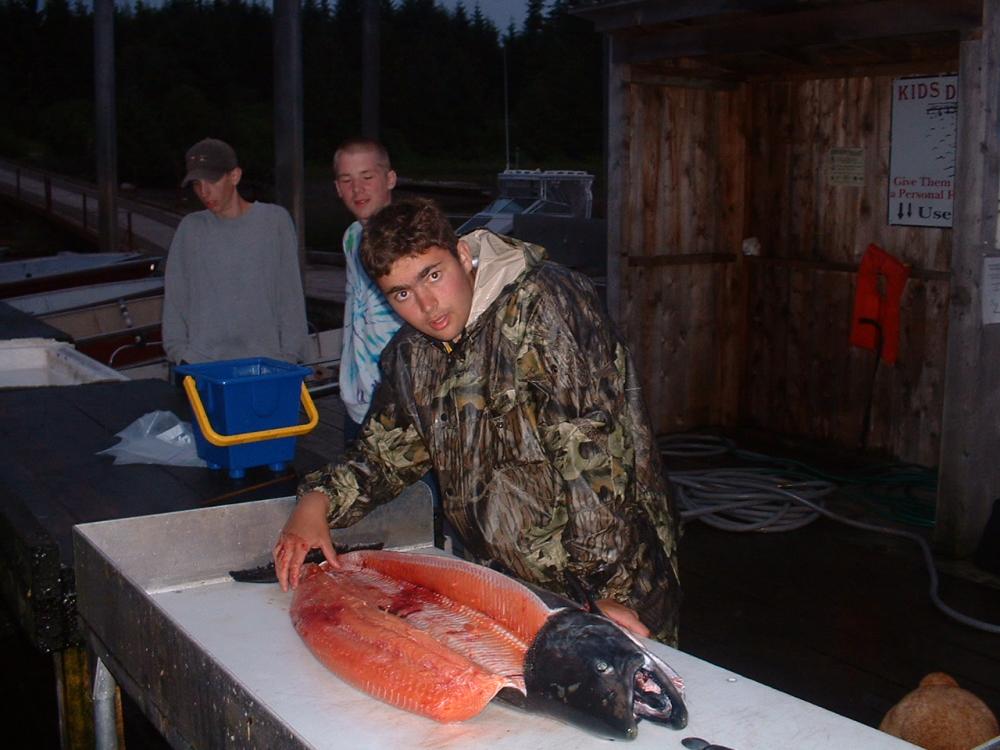 My son Justins, 47" long, 49 lb 9 oz King Salmon.