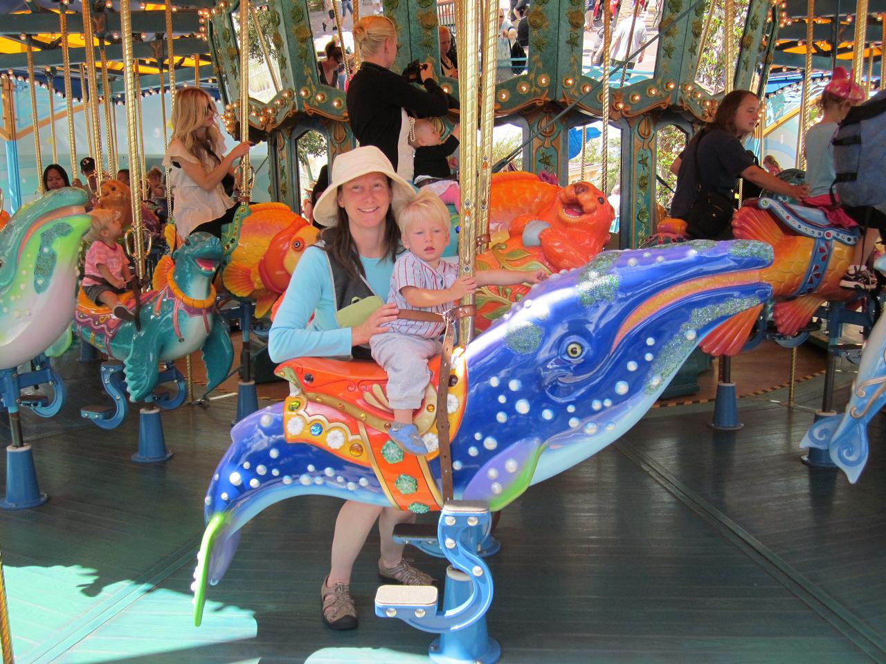 My son rode a Humpback Whale on Triton's Carousel at Disney's California Adventure Park