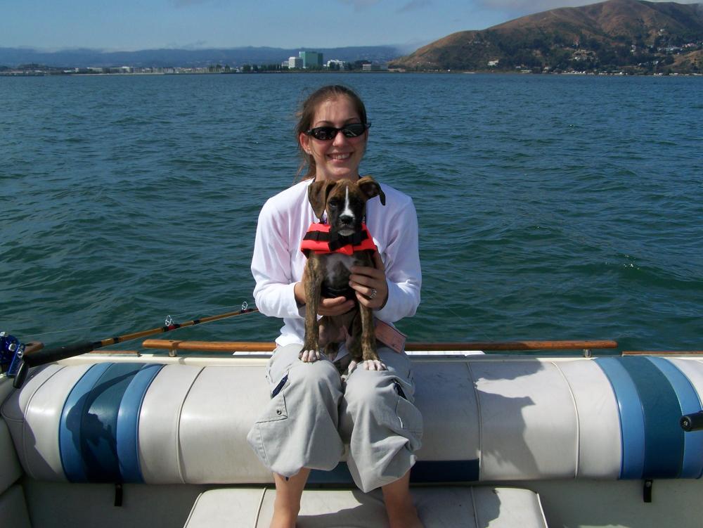 My wife with our pup out on the bay...