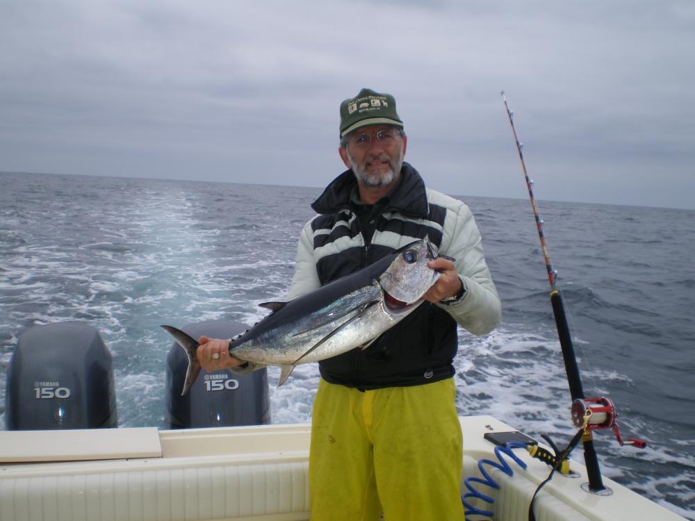 Our buddy Steve & Mr. Ablert caught on 10-11-09.  Outside and abeam of the Davidson.  It bit on a foul-rigged rod . . . line wrapped around the rod be