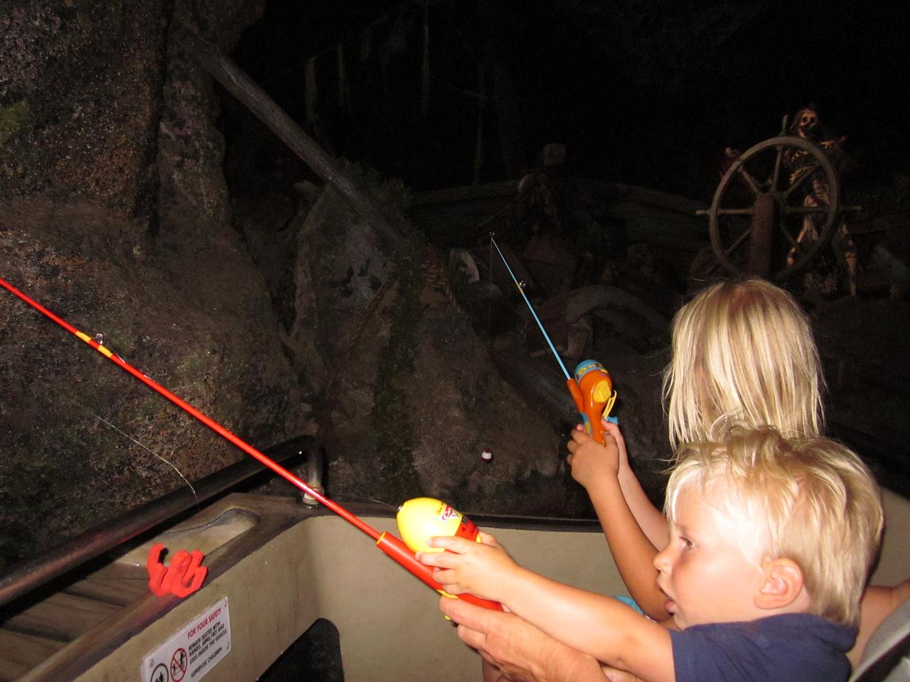 The Kids were after the pirate fish, fishing on the Disneyland Pirates of the Caribbean Attraction